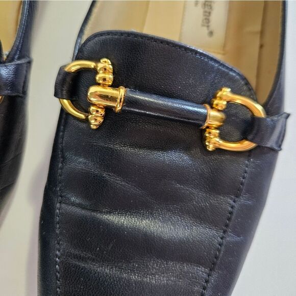 Vintage Etienne Aigner Navy Leather Horse Bit Snip Toe Carrington Loafers 8.5 - Picture 5 of 13